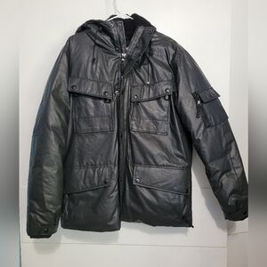 Sam. Wax Puffer Quilted Hooded Jacket in Black Size L?